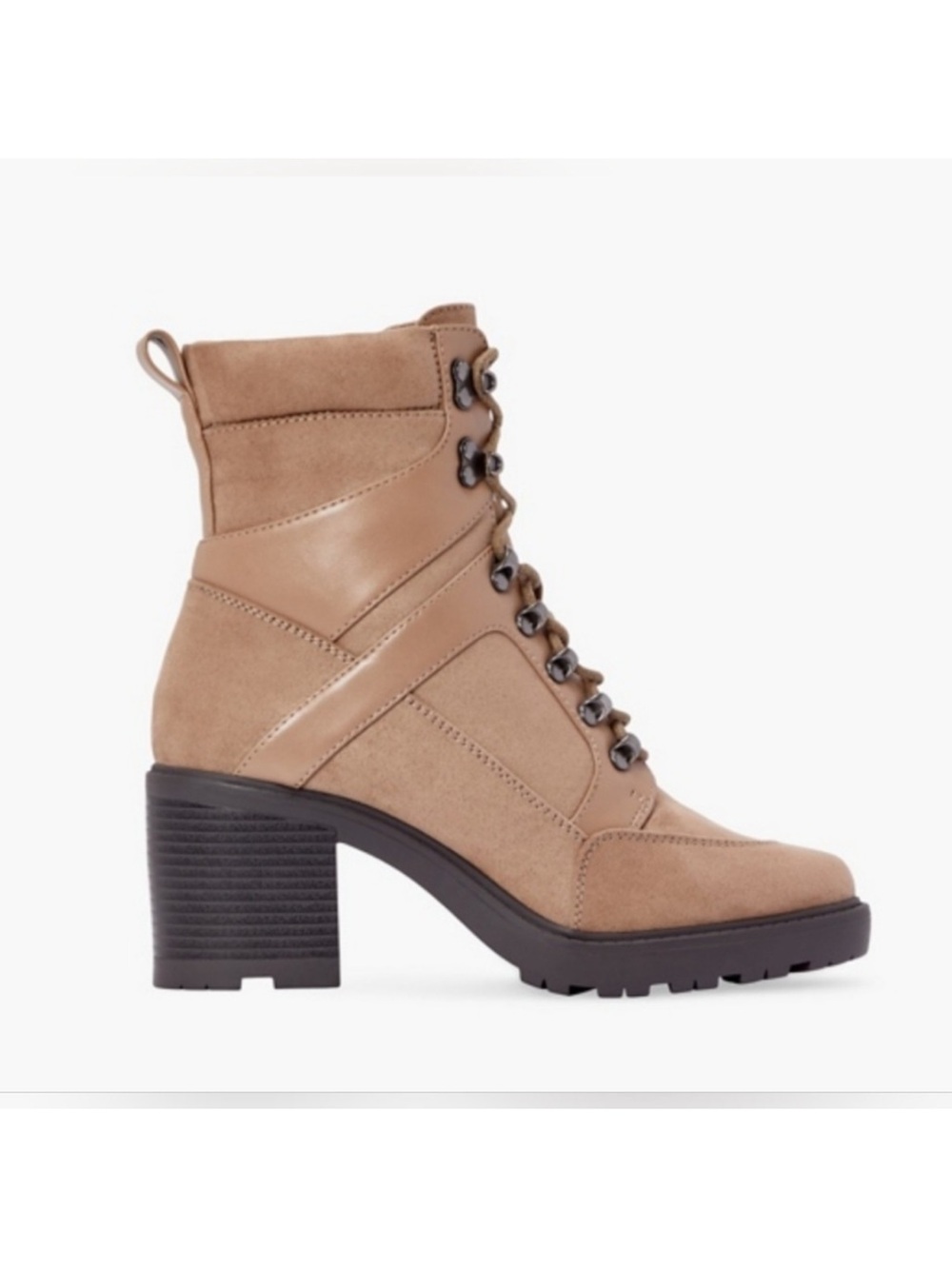 JustFab Women's Taupe Lace-Up Block Heel Combat Boot